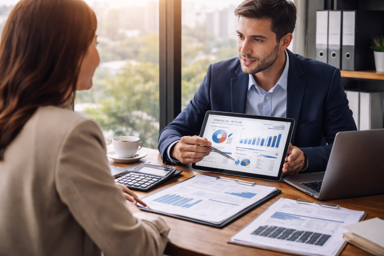 Profissional realizando BPO financeiro em Dourados com análise de relatórios financeiros e gestão de dados para empresas atendidas pela CSP Contábil São Paulo.